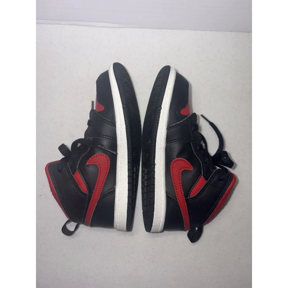 Nike Air Jordan 1 Mid Bred Black Red Shoes Toddler Size 10C DQ8425-067